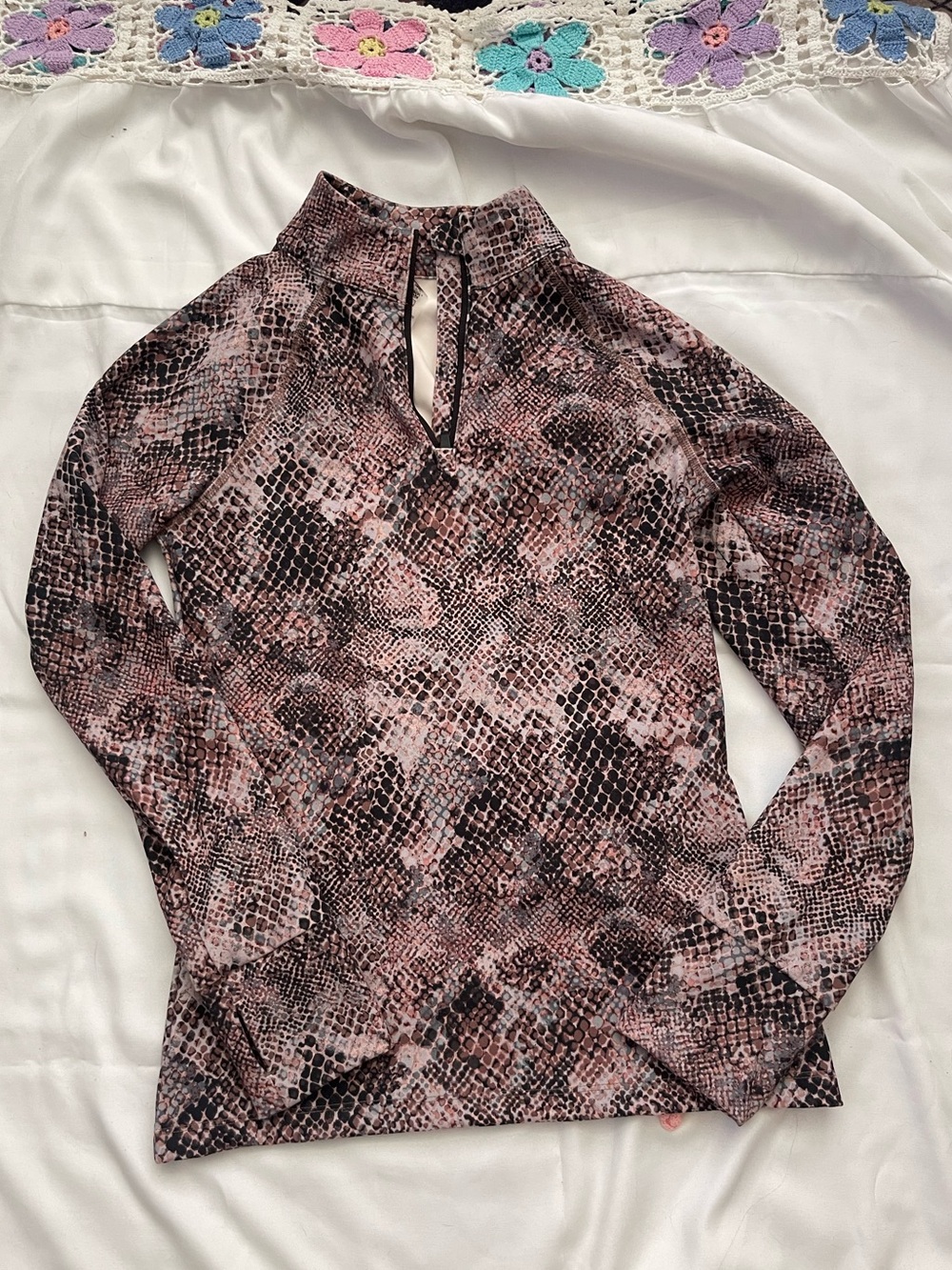 Body Glove Pink and Black Snake-Print Mock Neck Long Sleeve Top